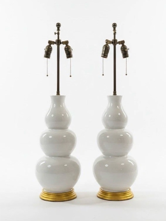 John Thompson Other - MCM John Thompson Large Ceramic Triple Gourd Vase Table Lamp EUC In Pearl -Qty 1